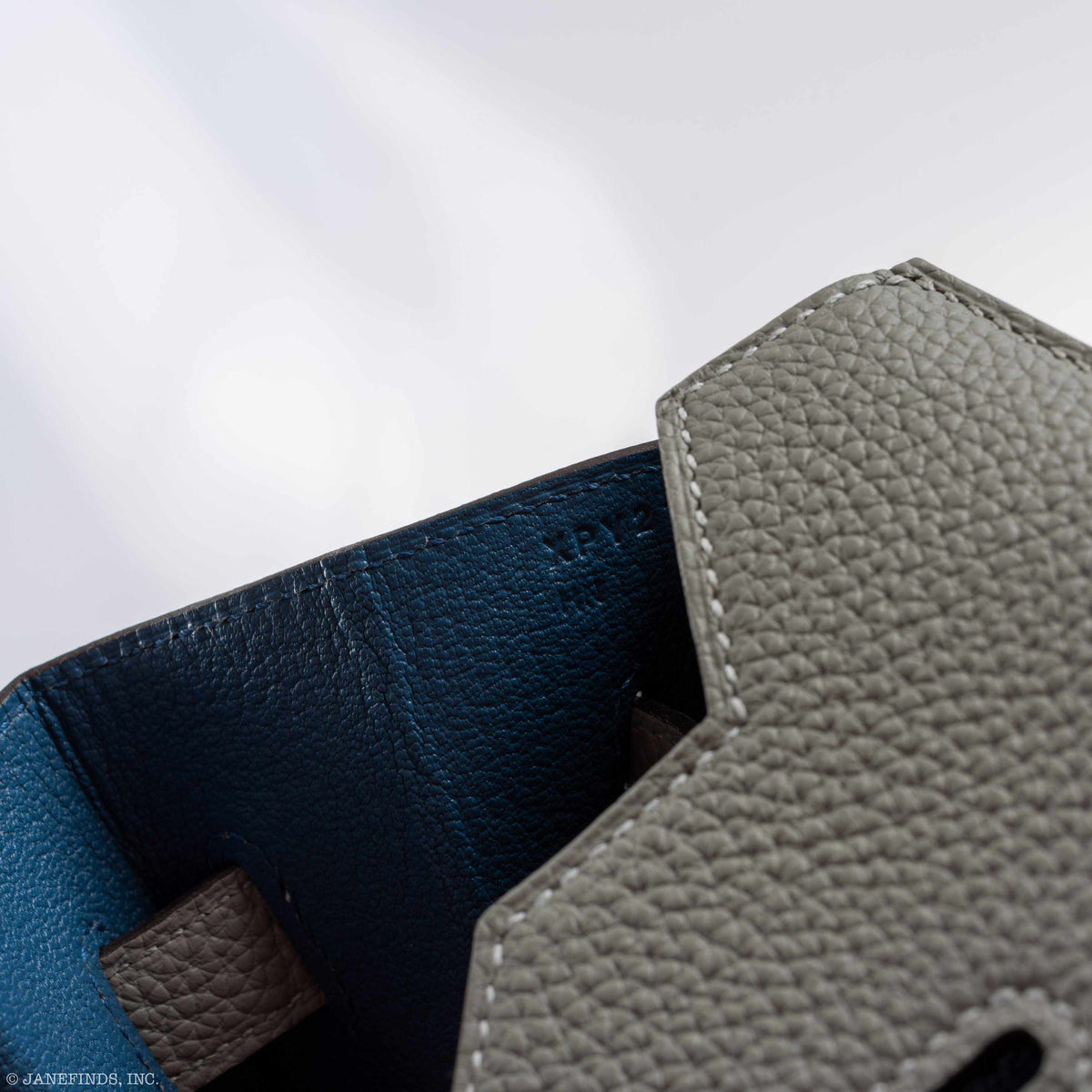 Hermes Birkin 35 Gris Mouette Verso Blue Agate Togo Palladium Hardware Hermes