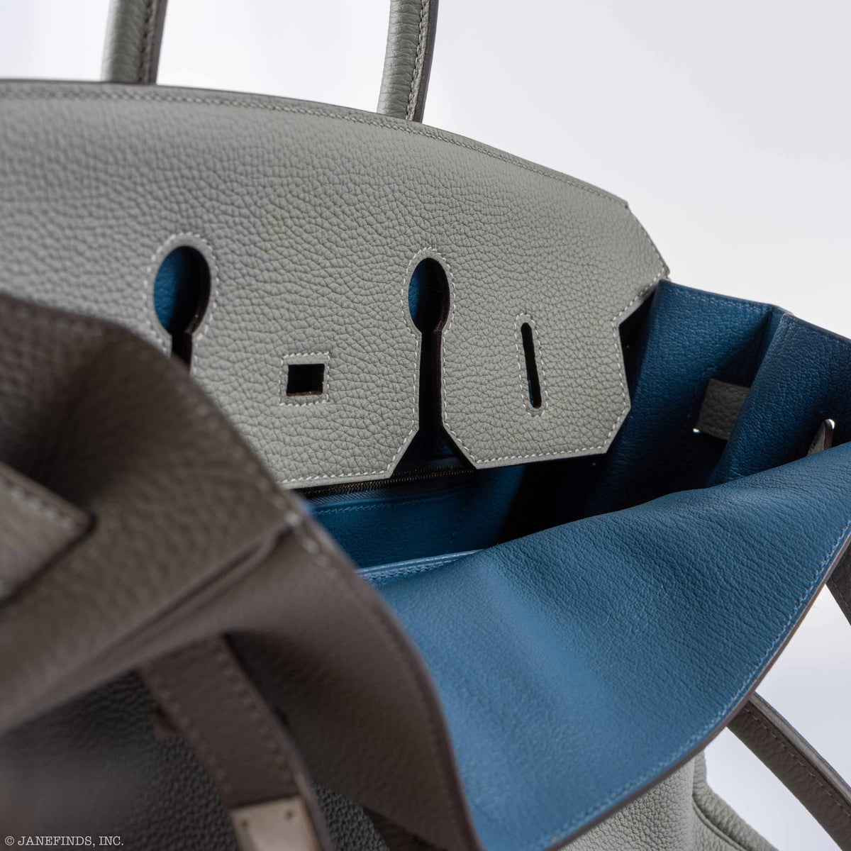 Hermes Birkin 35 Gris Mouette Verso Blue Agate Togo Palladium Hardware Hermes