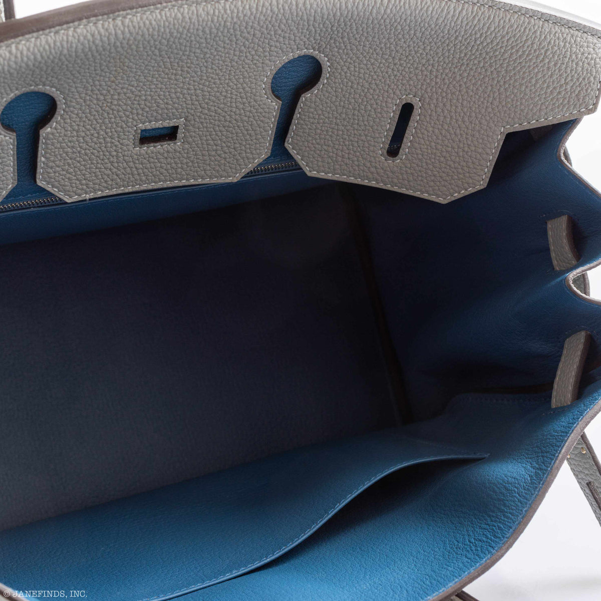 Hermes Birkin 35 Gris Mouette Verso Blue Agate Togo Palladium Hardware Hermes