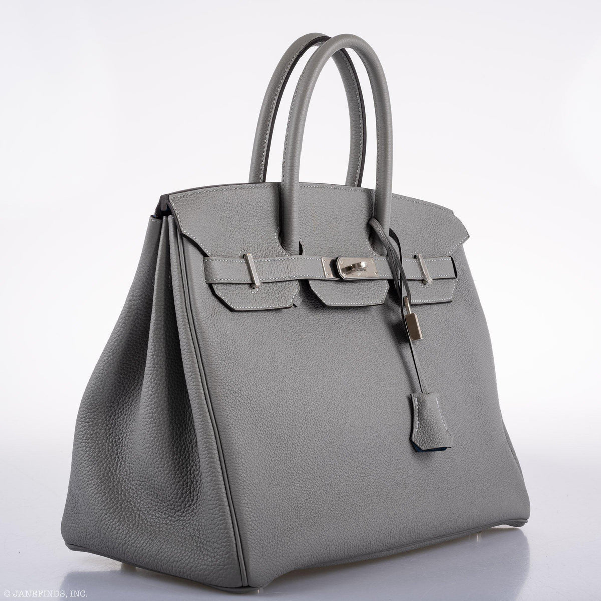 Hermes Birkin 35 Gris Mouette Verso Blue Agate Togo Palladium Hardware Hermes