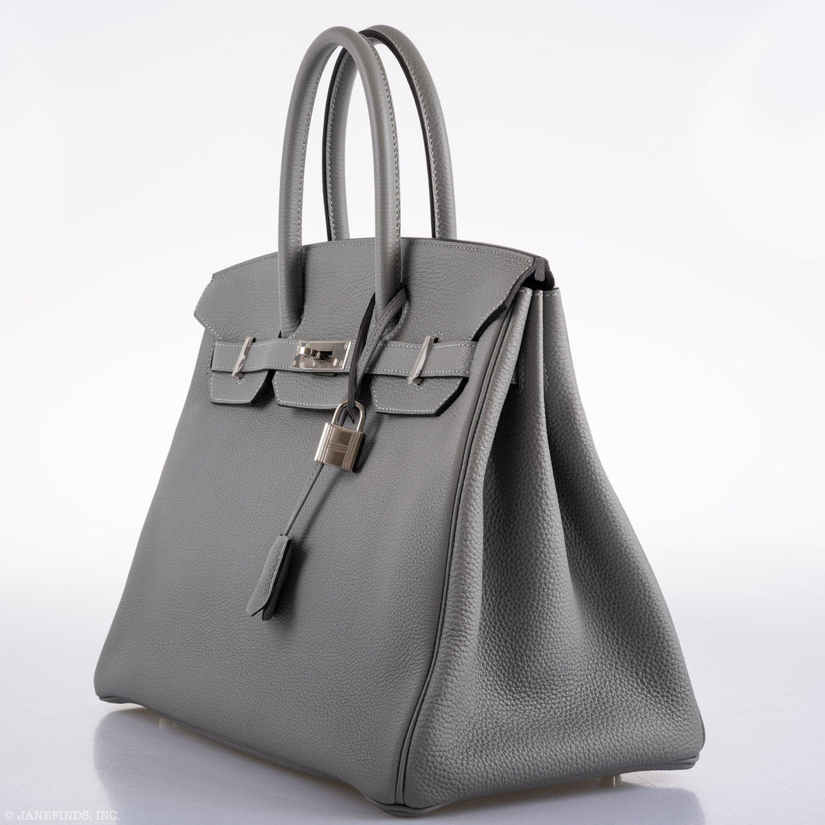 Hermes Birkin 35 Gris Mouette Verso Blue Agate Togo Palladium Hardware Hermes