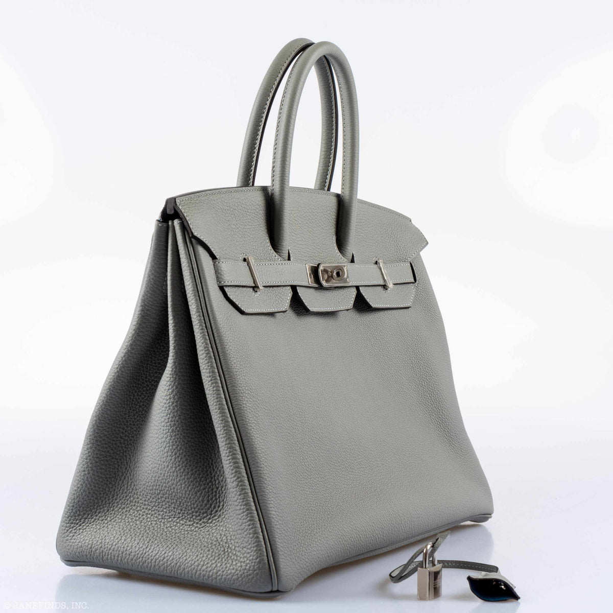 Hermes Birkin 35 Gris Mouette Verso Blue Agate Togo Palladium Hardware Hermes