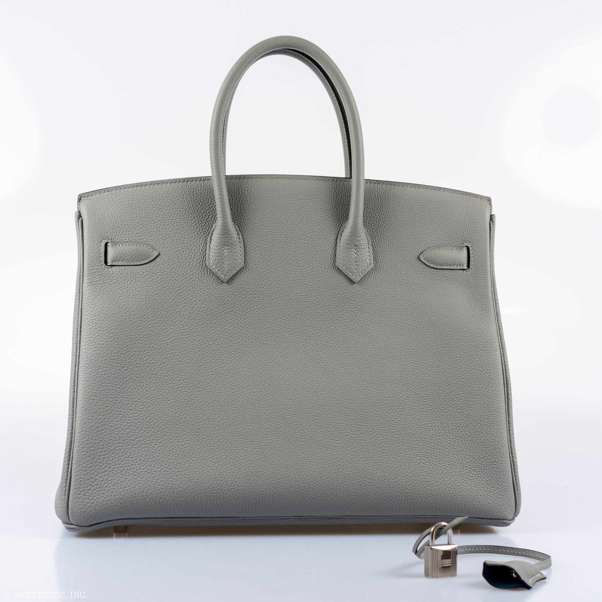 Hermes Birkin 35 Gris Mouette Verso Blue Agate Togo Palladium Hardware Hermes