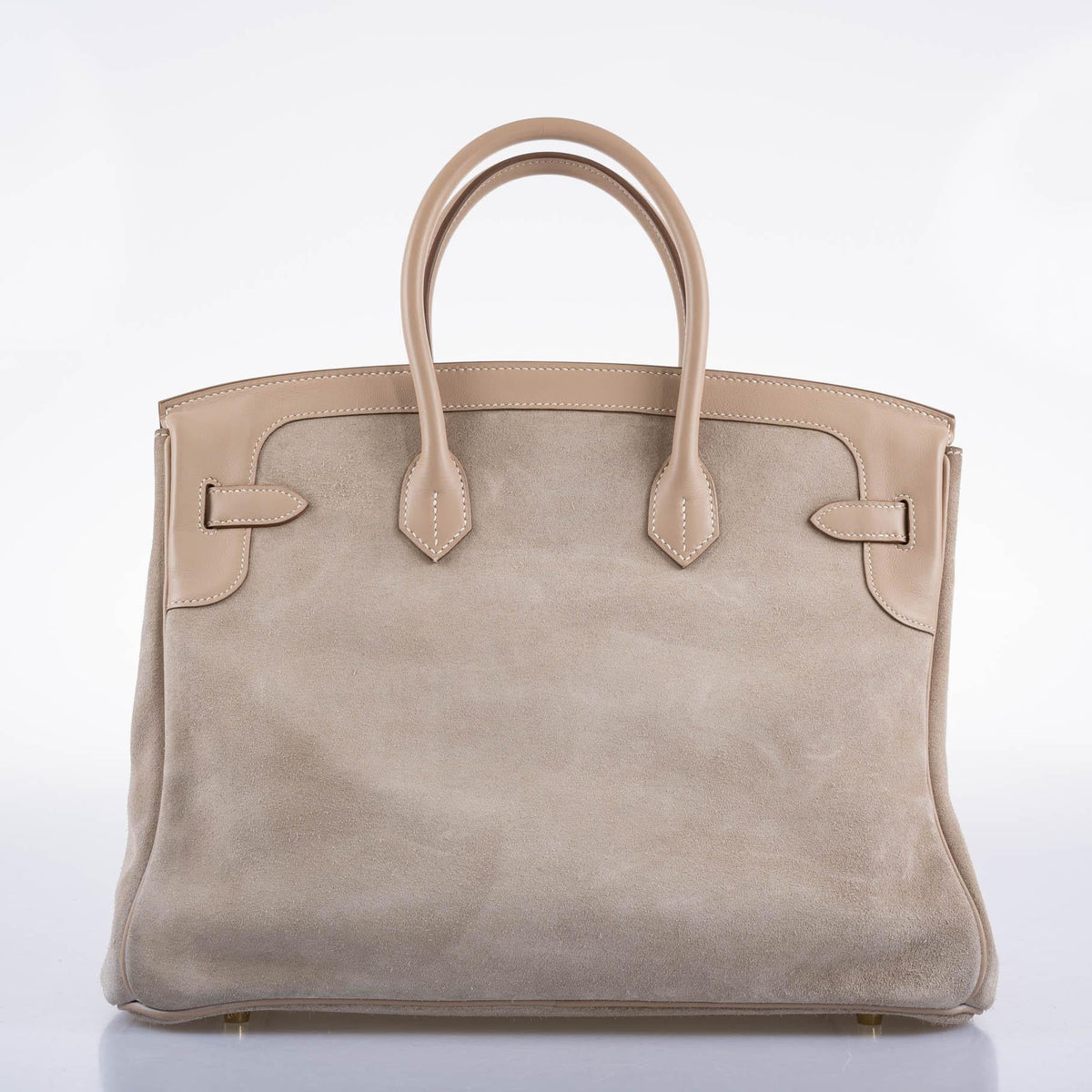 Hermes Birkin 35 Grizzly Argile Veau Doblis Suede & Swift Permabrass Hardware Hermes
