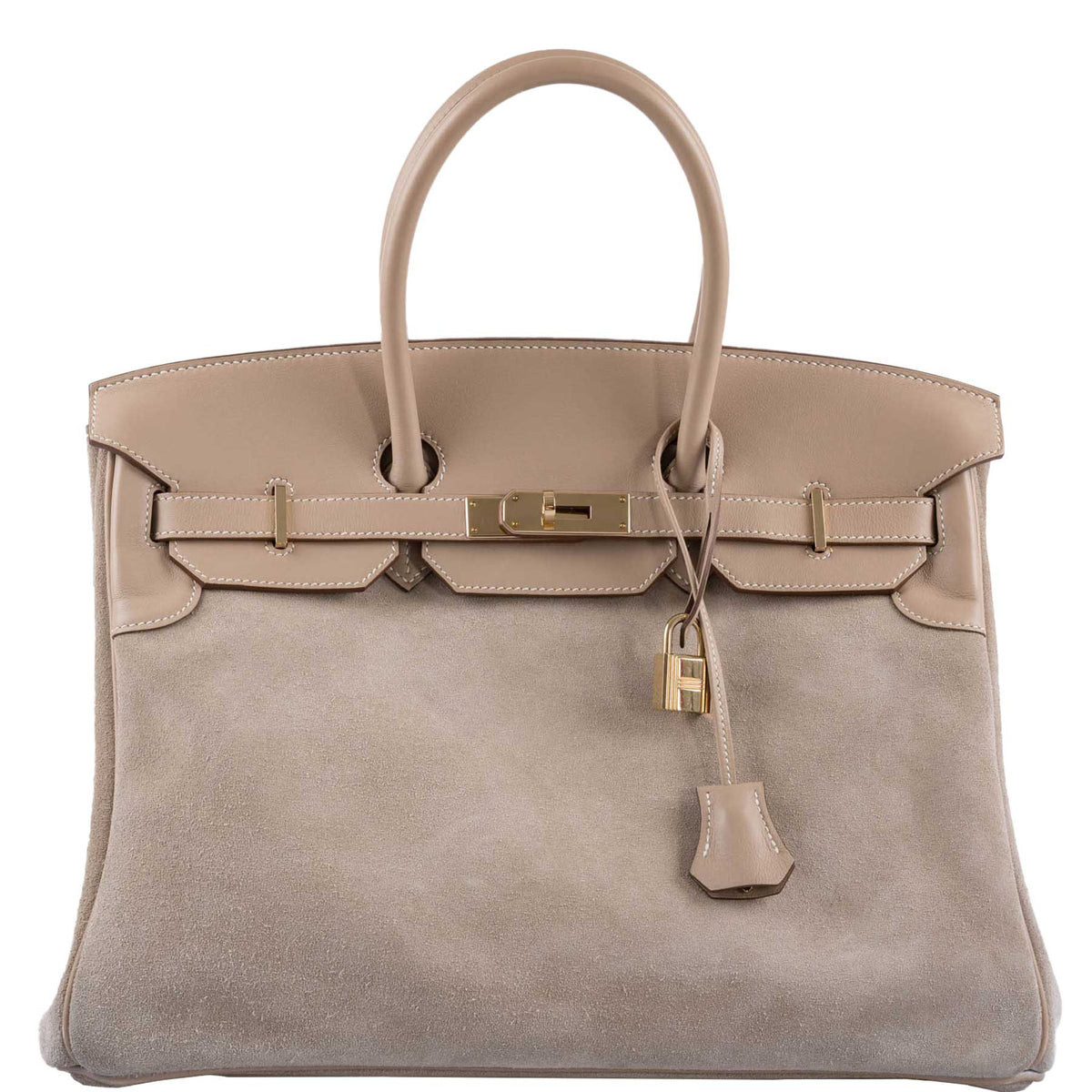 Hermes Birkin 35 Grizzly Argile Veau Doblis Suede & Swift Permabrass Hardware Hermes