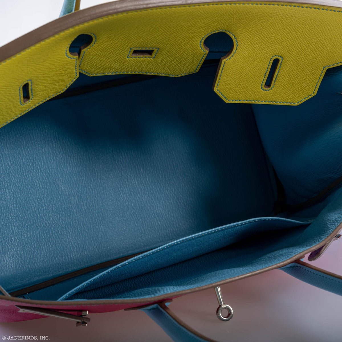 Hermes Birkin 35 HSS Rose Tyrien, Blue Celeste, Lime Epsom Palladium Hardware Hermes