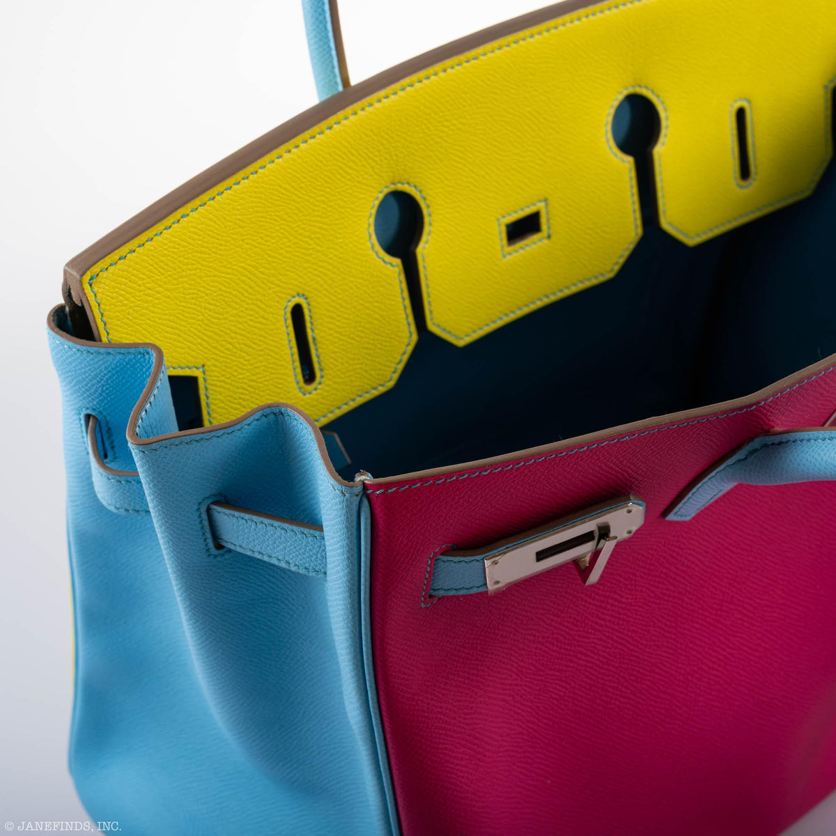 Hermes Birkin 35 HSS Rose Tyrien, Blue Celeste, Lime Epsom Palladium Hardware Hermes