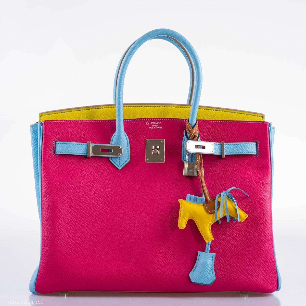 Hermes Birkin 35 HSS Rose Tyrien, Blue Celeste, Lime Epsom Palladium Hardware Hermes