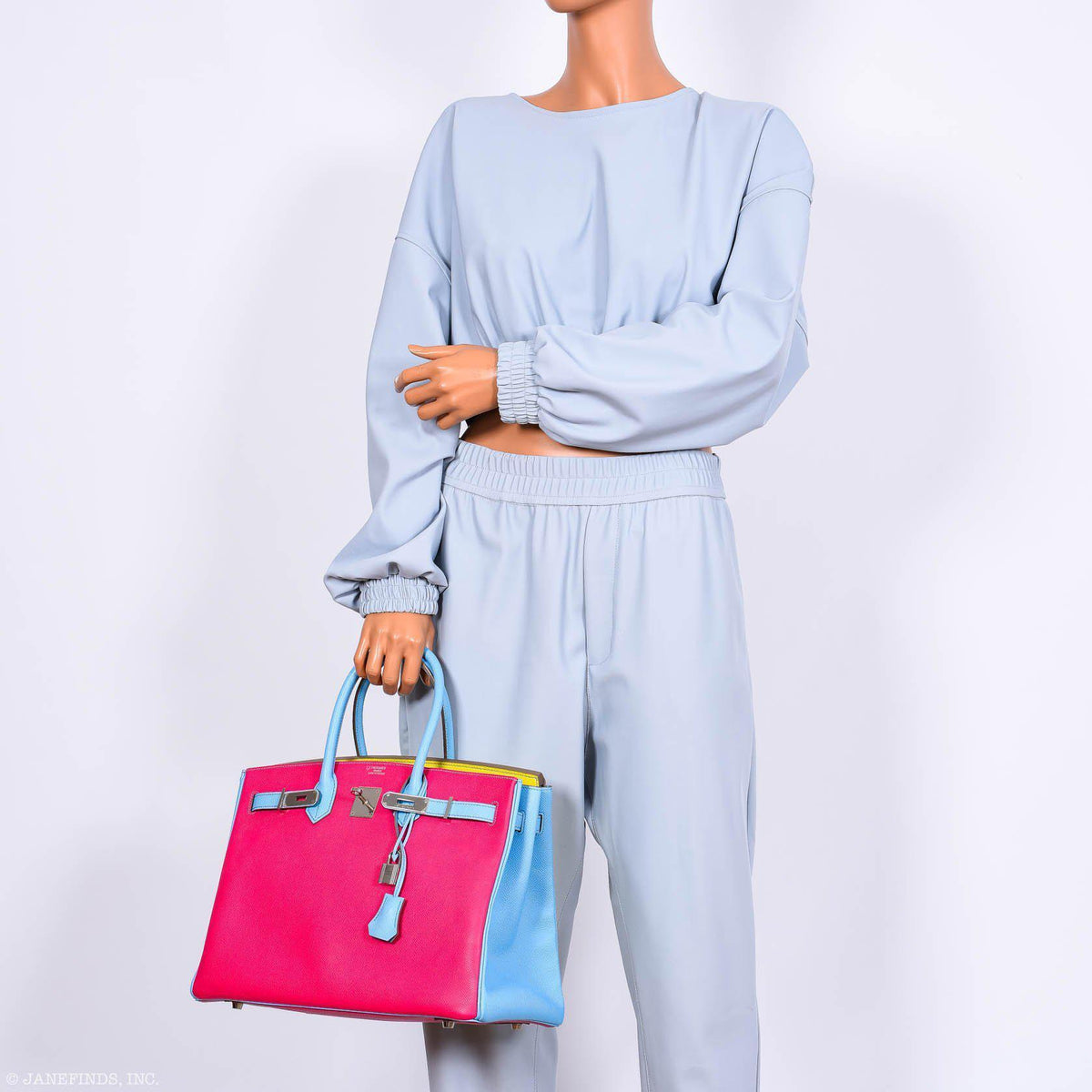 Hermes Birkin 35 HSS Rose Tyrien, Blue Celeste, Lime Epsom Palladium Hardware Hermes