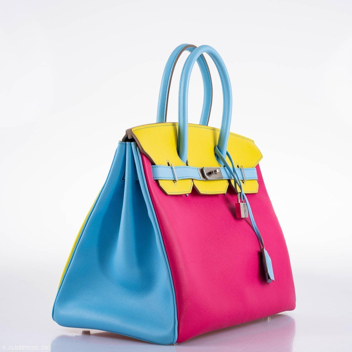 Hermes Birkin 35 HSS Rose Tyrien, Blue Celeste, Lime Epsom Palladium Hardware Hermes