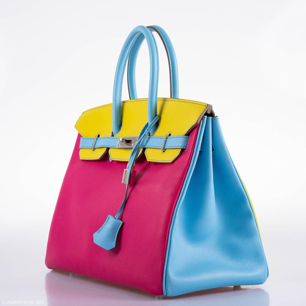 Hermes Birkin 35 HSS Rose Tyrien, Blue Celeste, Lime Epsom Palladium Hardware Hermes