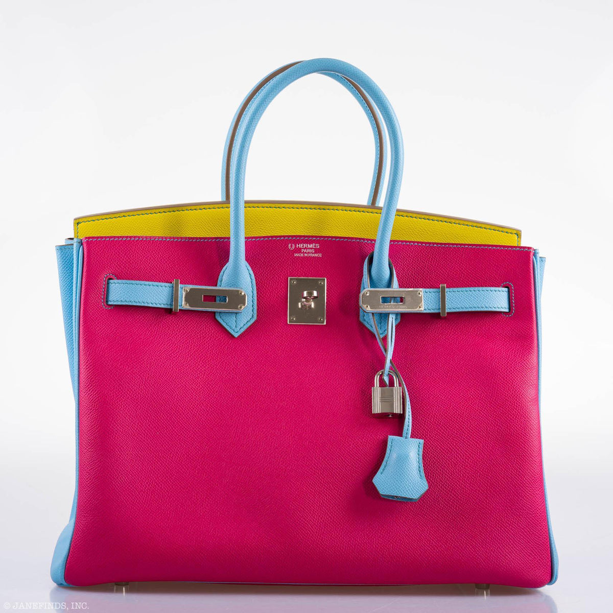 Hermes Birkin 35 HSS Rose Tyrien, Blue Celeste, Lime Epsom Palladium Hardware Hermes
