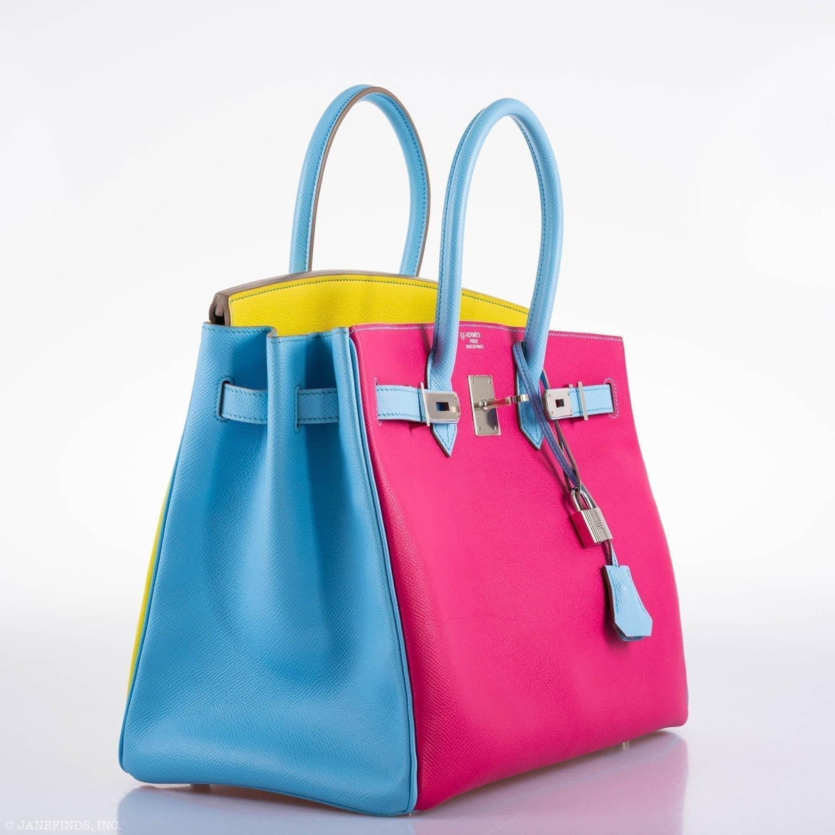 Hermes Birkin 35 HSS Rose Tyrien, Blue Celeste, Lime Epsom Palladium Hardware Hermes