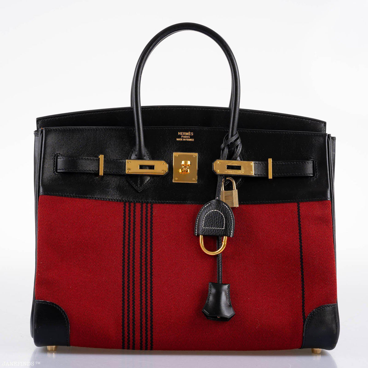 Hermes Birkin 35 Red Potamos Canvas & Black Box with Gold Hardware Hermes