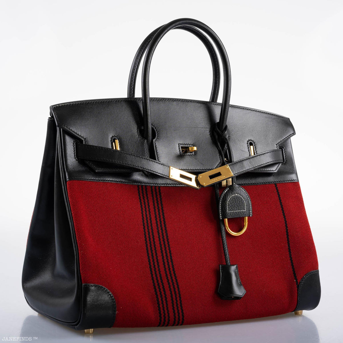 Hermes Birkin 35 Red Potamos Canvas & Black Box with Gold Hardware Hermes
