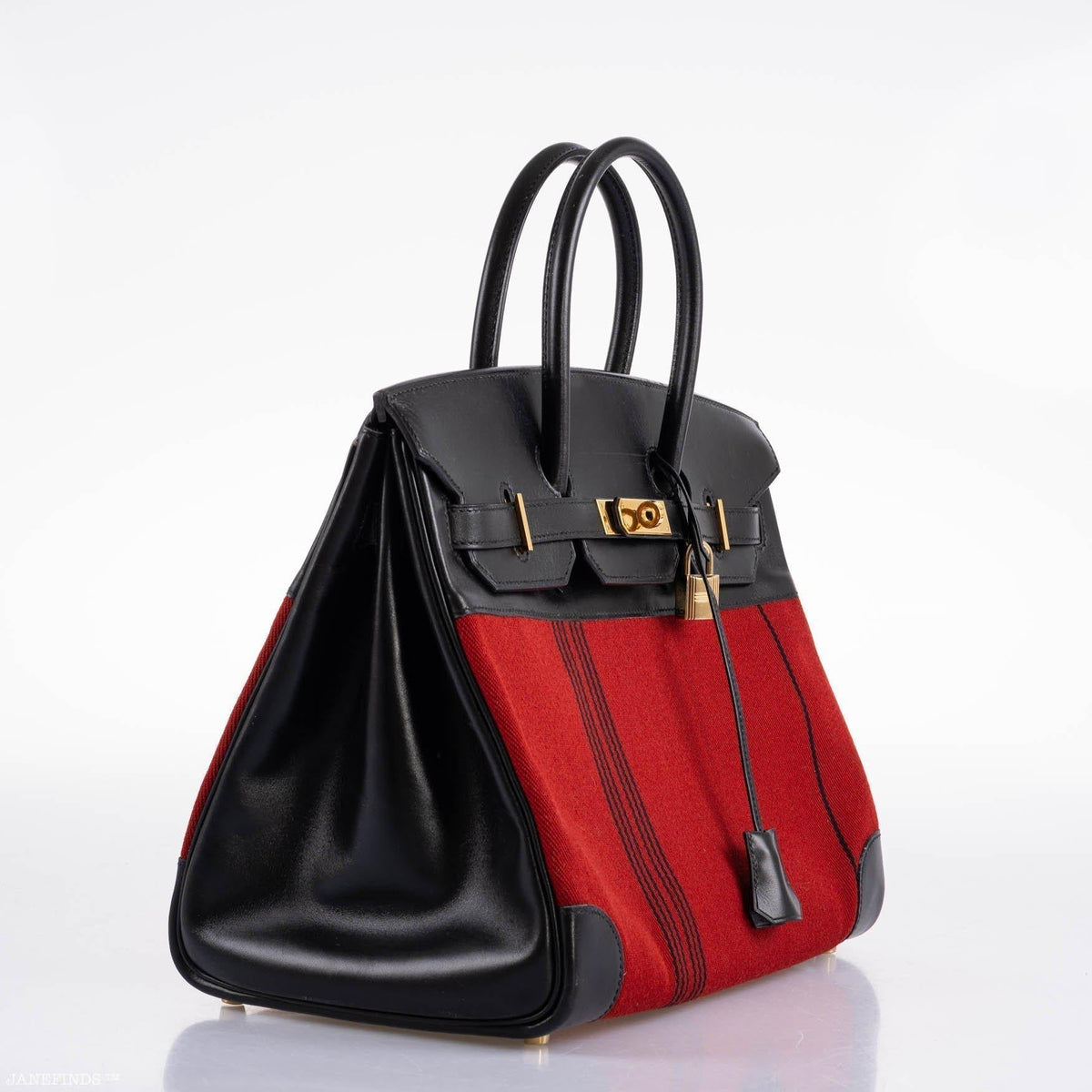 Hermes Birkin 35 Red Potamos Canvas & Black Box with Gold Hardware Hermes