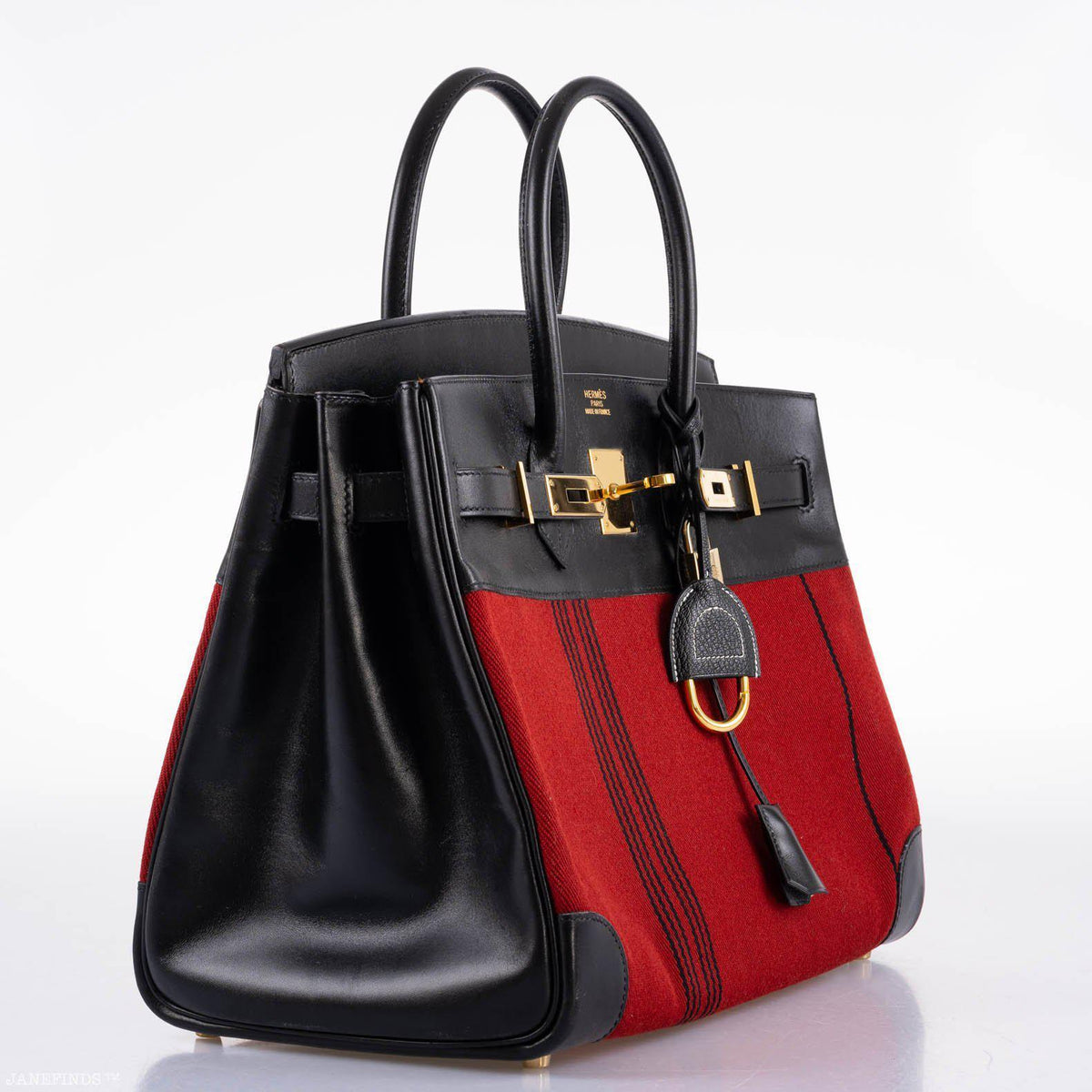 Hermes Birkin 35 Red Potamos Canvas & Black Box with Gold Hardware Hermes