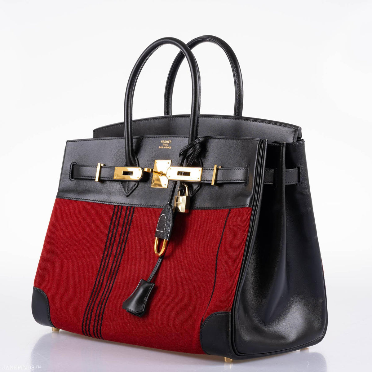 Hermes Birkin 35 Red Potamos Canvas & Black Box with Gold Hardware Hermes