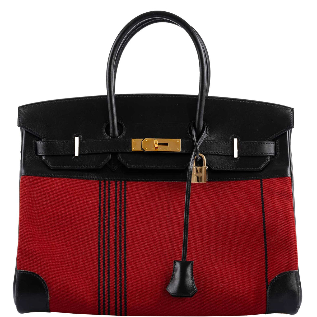 Hermes Birkin 35 Red Potamos Canvas & Black Box with Gold Hardware Hermes