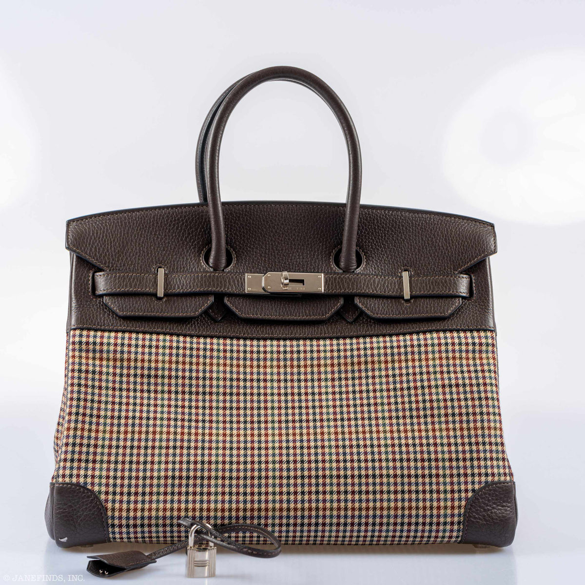 Hermes Birkin 35 Togo And Plaid Wool Lainage Palladium Hardware -Runway Bag Hermes