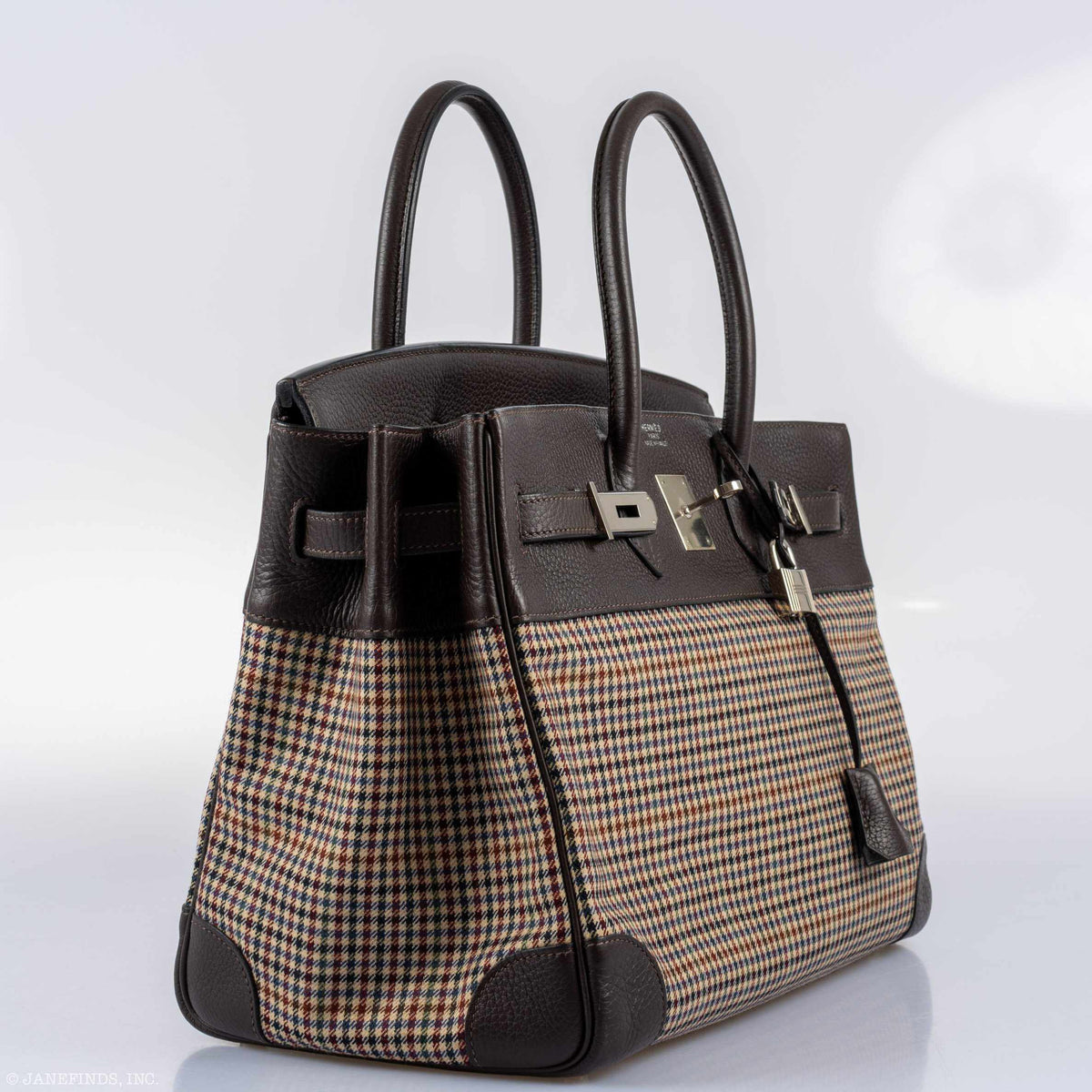 Hermes Birkin 35 Togo And Plaid Wool Lainage Palladium Hardware -Runway Bag Hermes