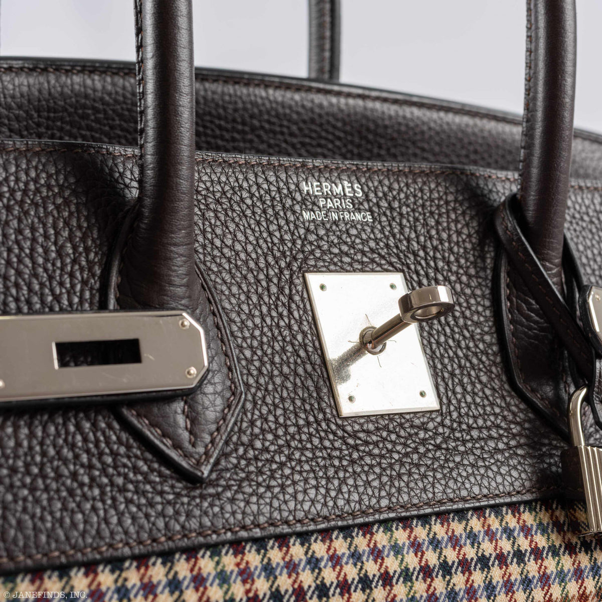 Hermes Birkin 35 Togo And Plaid Wool Lainage Palladium Hardware -Runway Bag Hermes