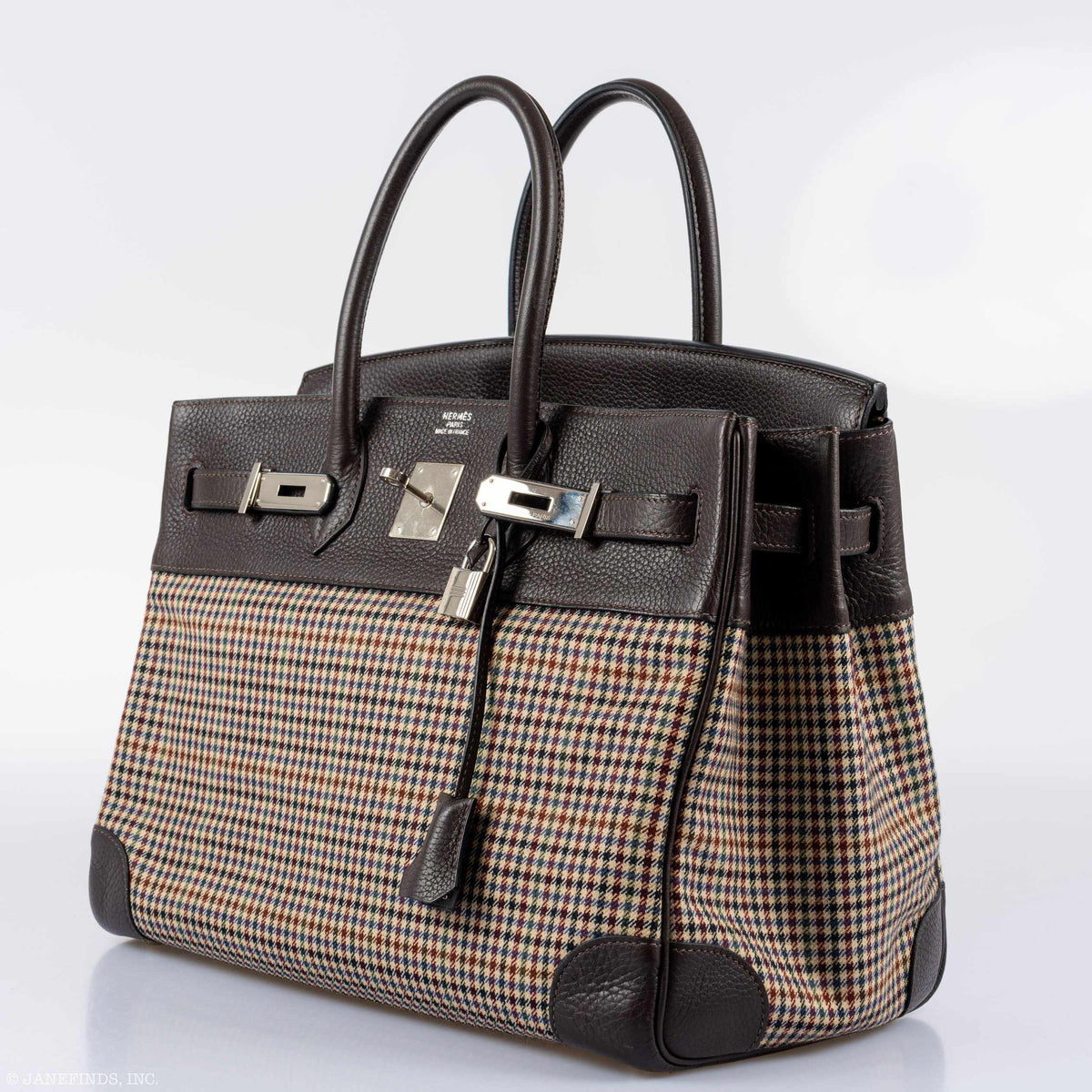 Hermes Birkin 35 Togo And Plaid Wool Lainage Palladium Hardware -Runway Bag Hermes