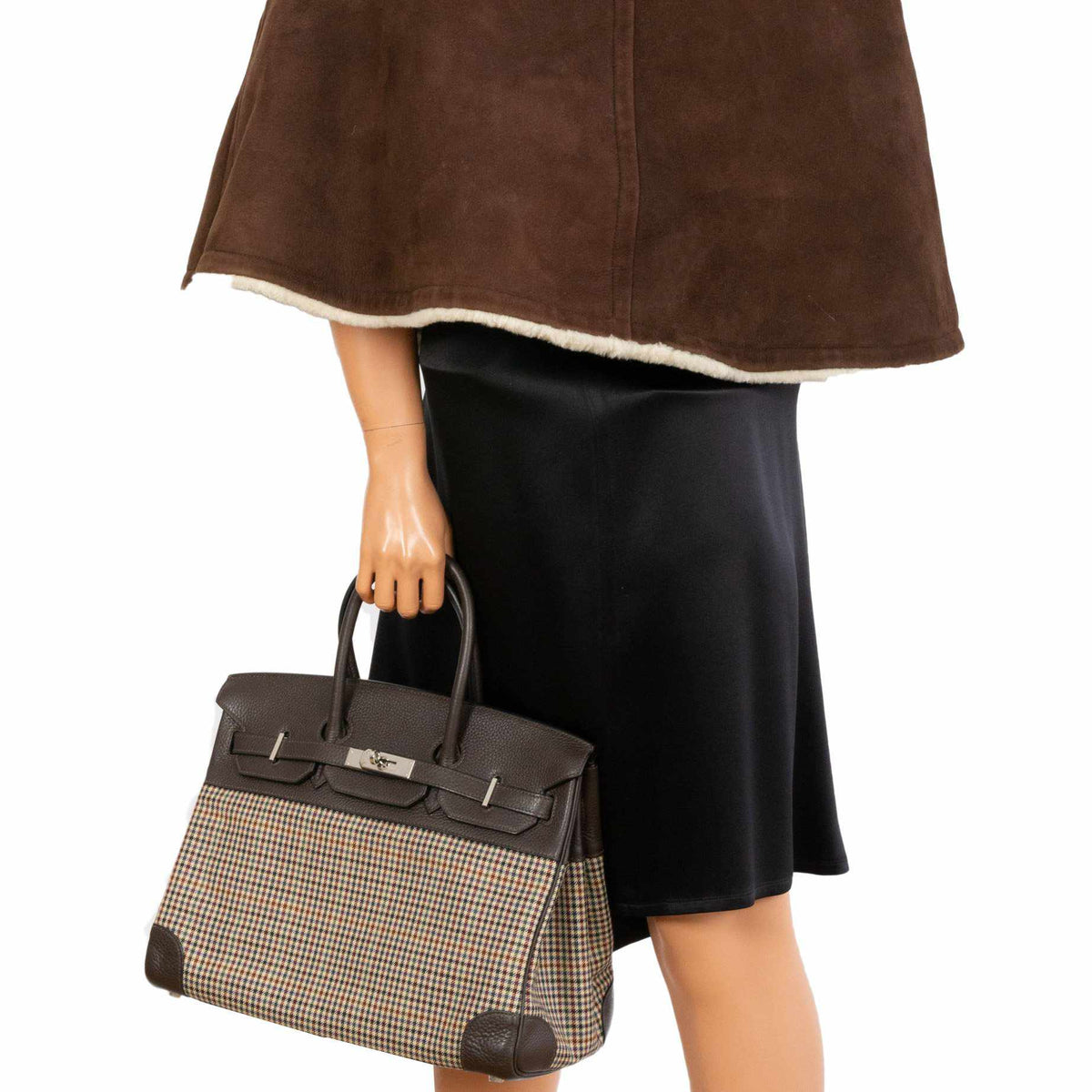 Hermes Birkin 35 Togo And Plaid Wool Lainage Palladium Hardware -Runway Bag Hermes
