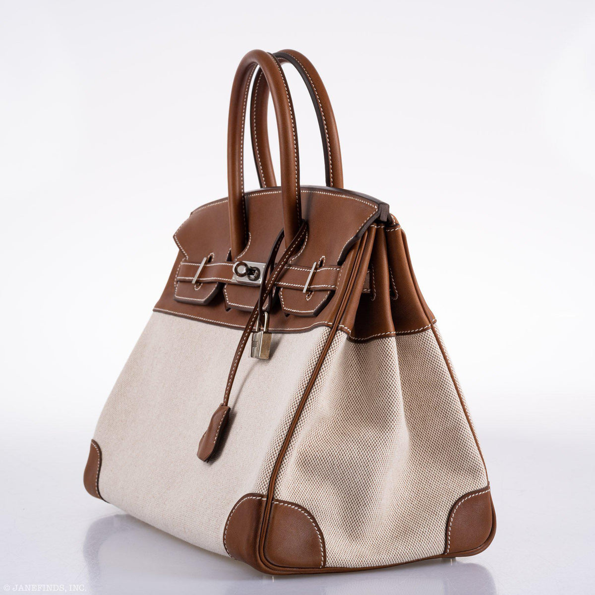 Hermes Birkin 35 Toile & Barenia with Palladium Hardware Hermes