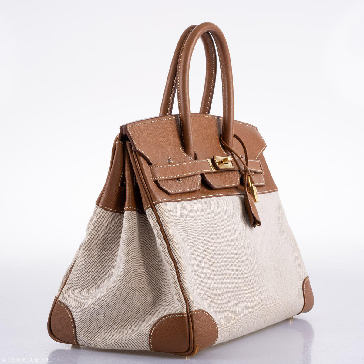 Hermes Birkin 35 Toile & Gold Epsom Gold Hardware Hermes