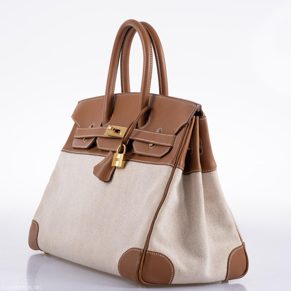Hermes Birkin 35 Toile & Gold Epsom Gold Hardware Hermes