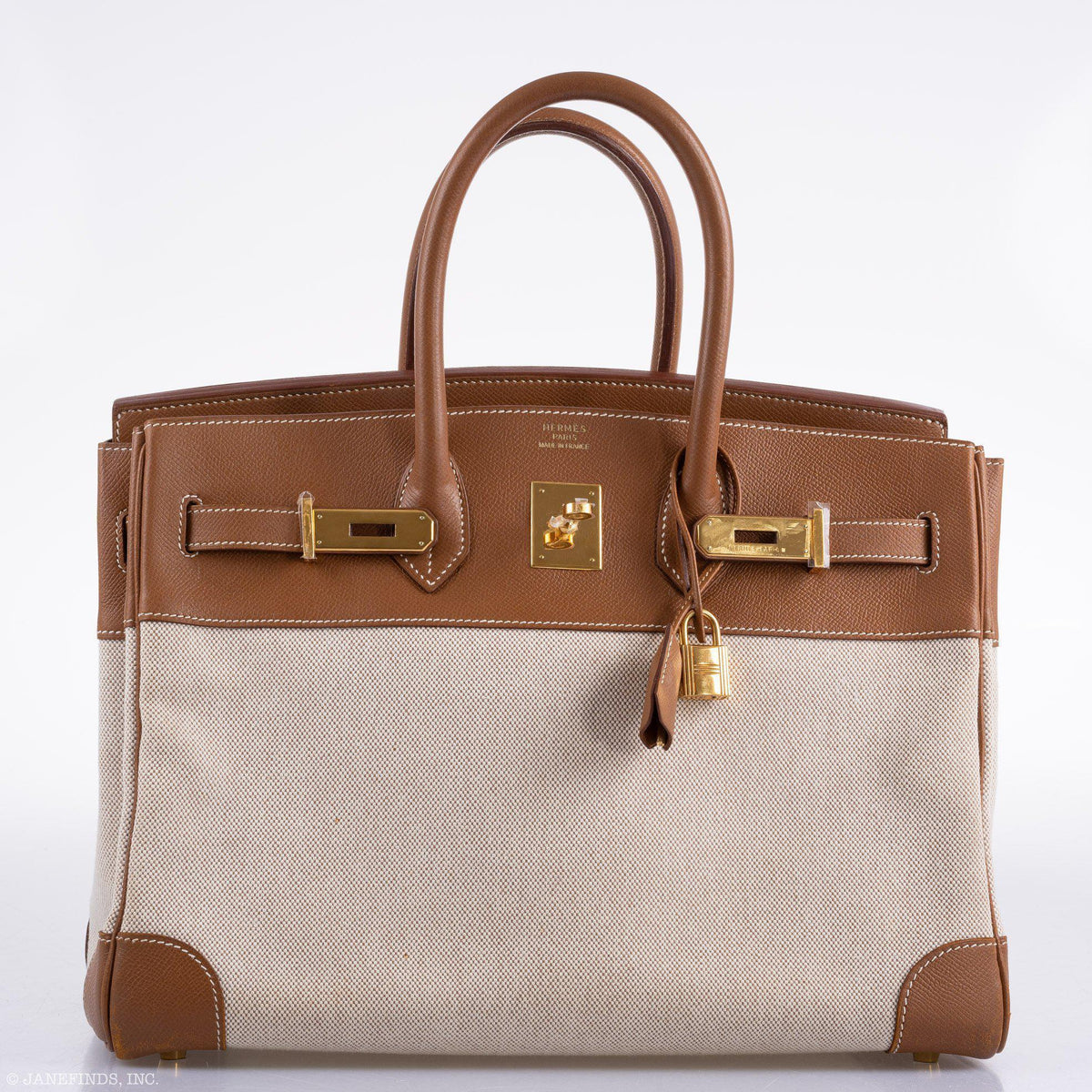 Hermes Birkin 35 Toile & Gold Epsom Gold Hardware Hermes