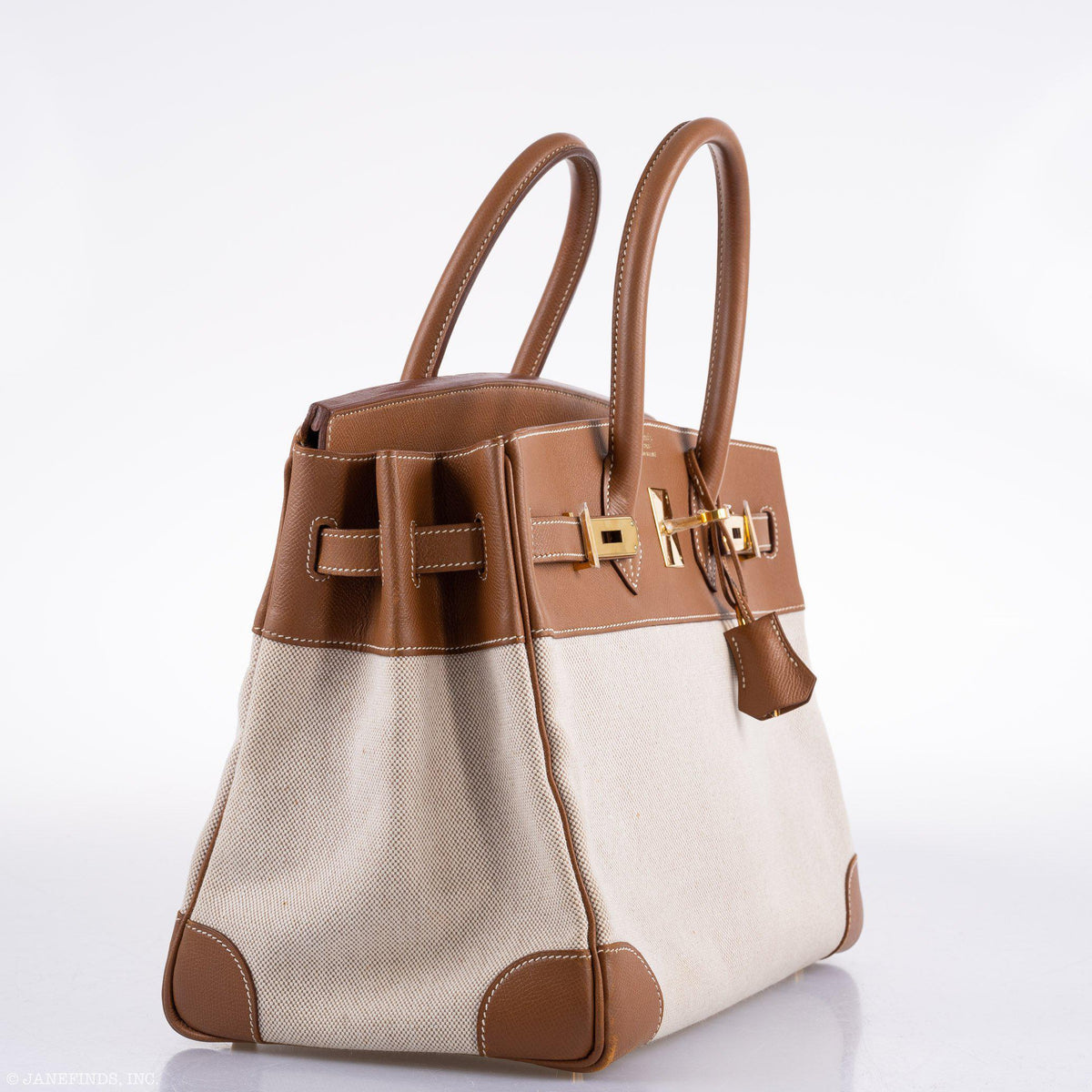 Hermes Birkin 35 Toile & Gold Epsom Gold Hardware Hermes
