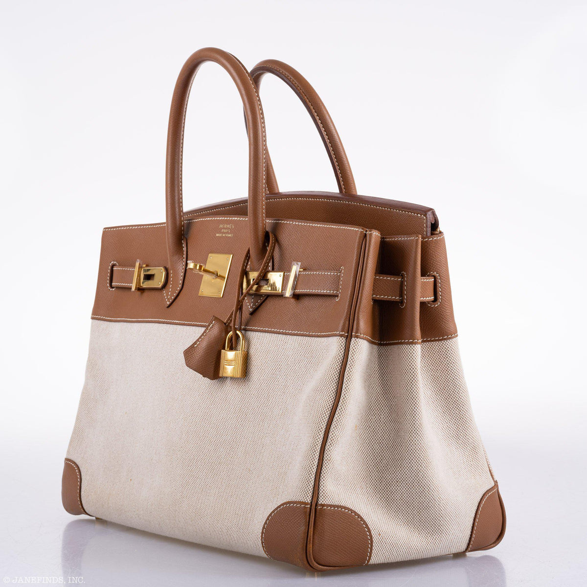 Hermes Birkin 35 Toile & Gold Epsom Gold Hardware Hermes