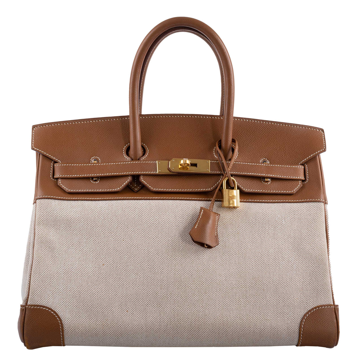 Hermes Birkin 35 Toile & Gold Epsom Gold Hardware Hermes