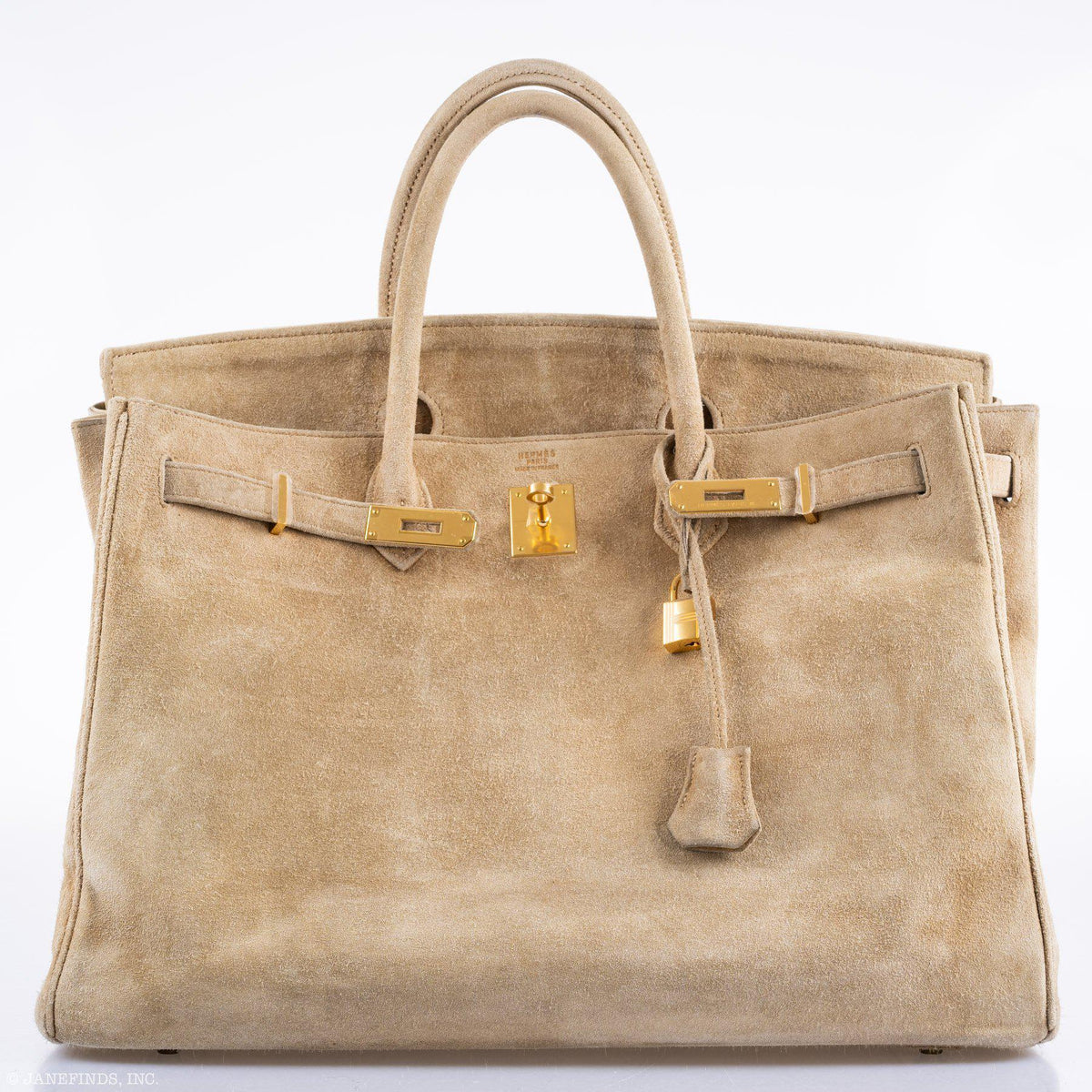 Hermes Birkin 40 Beige Veau Doblis Suede with Gold Hardware Hermes