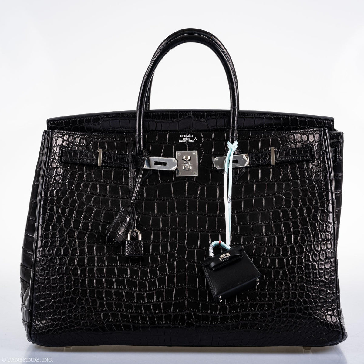 Hermes Birkin 40 Black Matte Porosus Crocodile Palladium Hardware Hermes