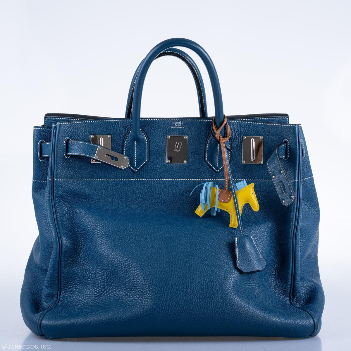 Hermes Birkin 40 HAC Blue Thalassa Togo & White Stitching Palladium Hardware Hermes