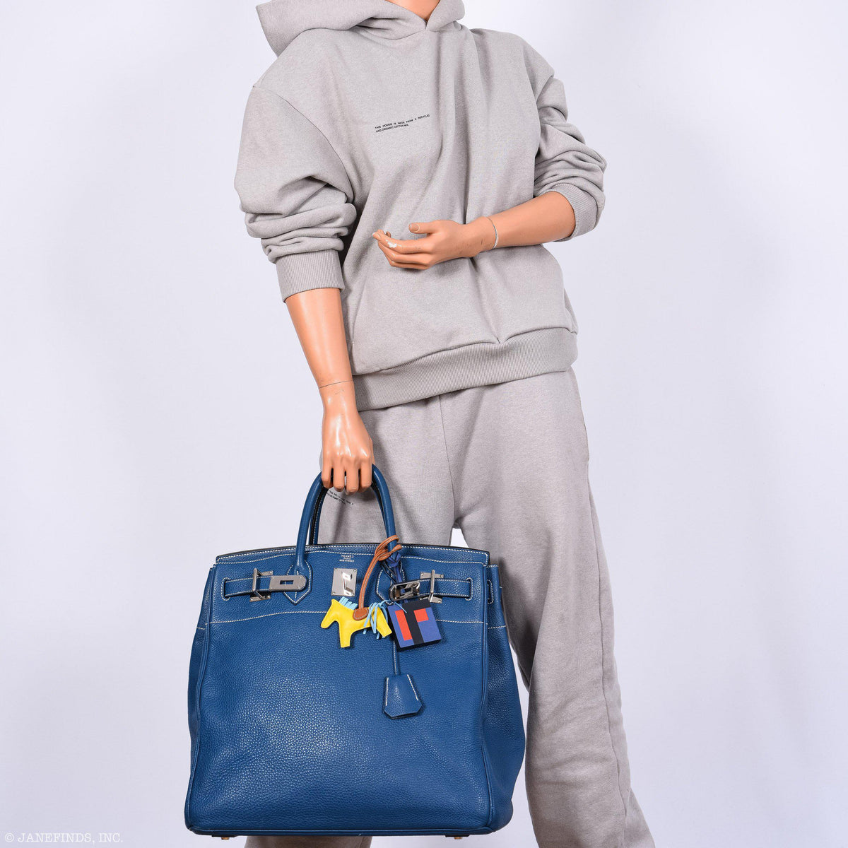 Hermes Birkin 40 HAC Blue Thalassa Togo & White Stitching Palladium Hardware Hermes