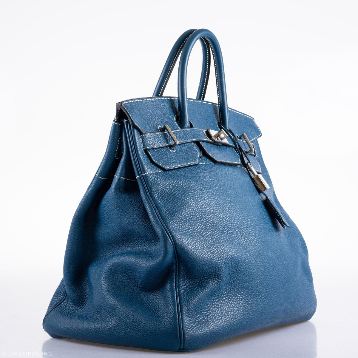 Hermes Birkin 40 HAC Blue Thalassa Togo & White Stitching Palladium Hardware Hermes