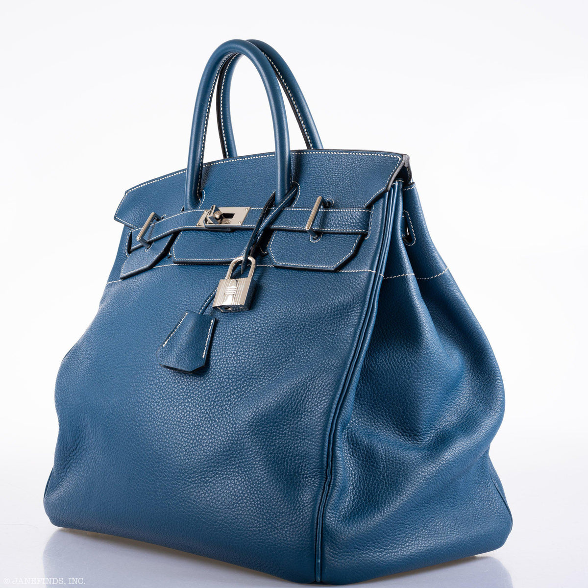 Hermes Birkin 40 HAC Blue Thalassa Togo & White Stitching Palladium Hardware Hermes