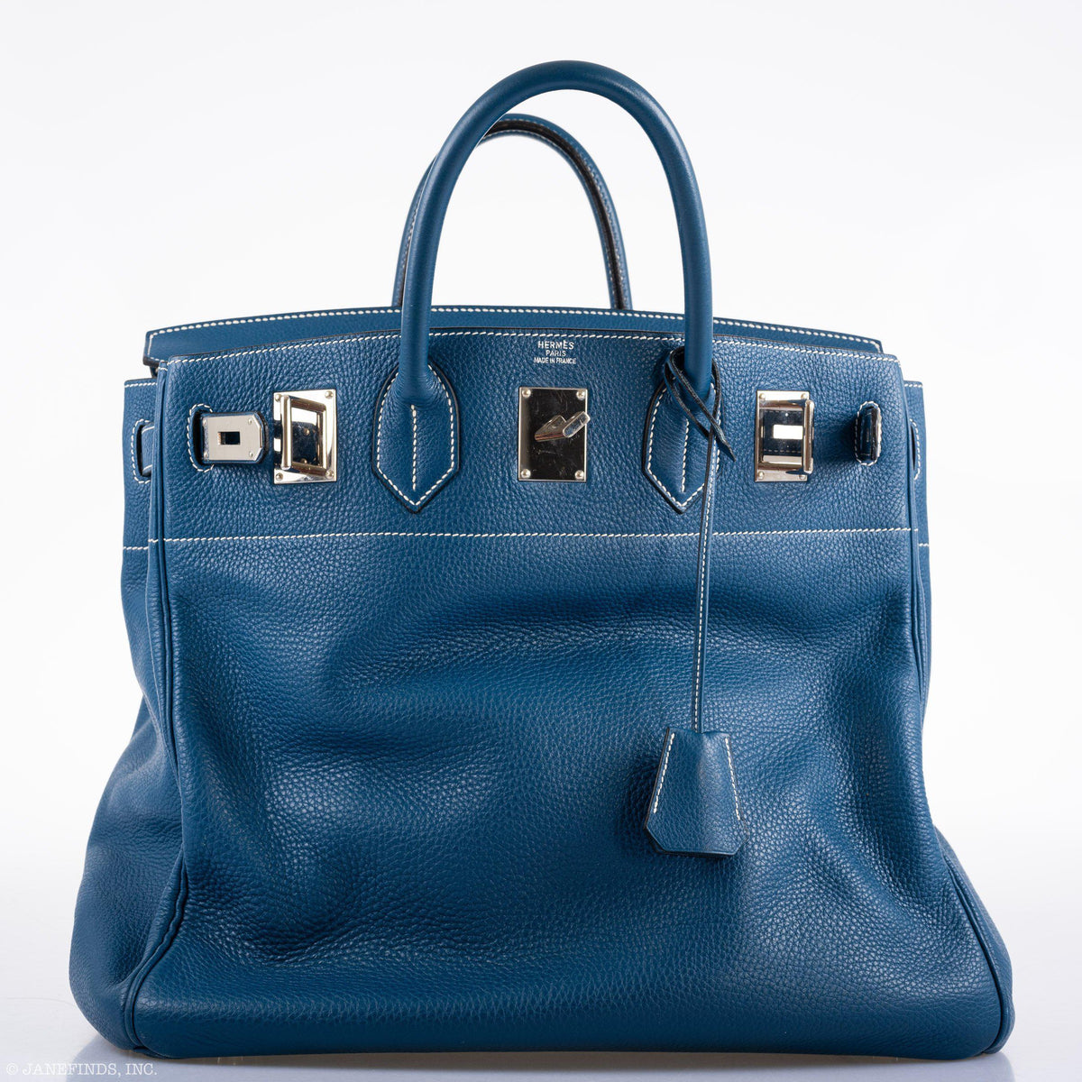 Hermes Birkin 40 HAC Blue Thalassa Togo & White Stitching Palladium Hardware Hermes