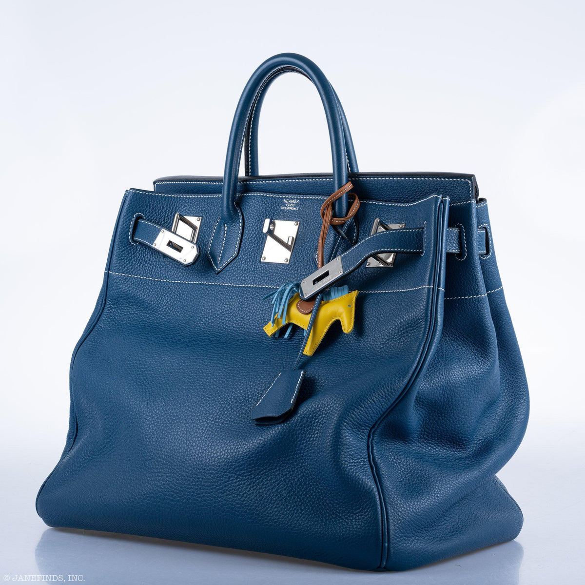 Hermes Birkin 40 HAC Blue Thalassa Togo & White Stitching Palladium Hardware Hermes