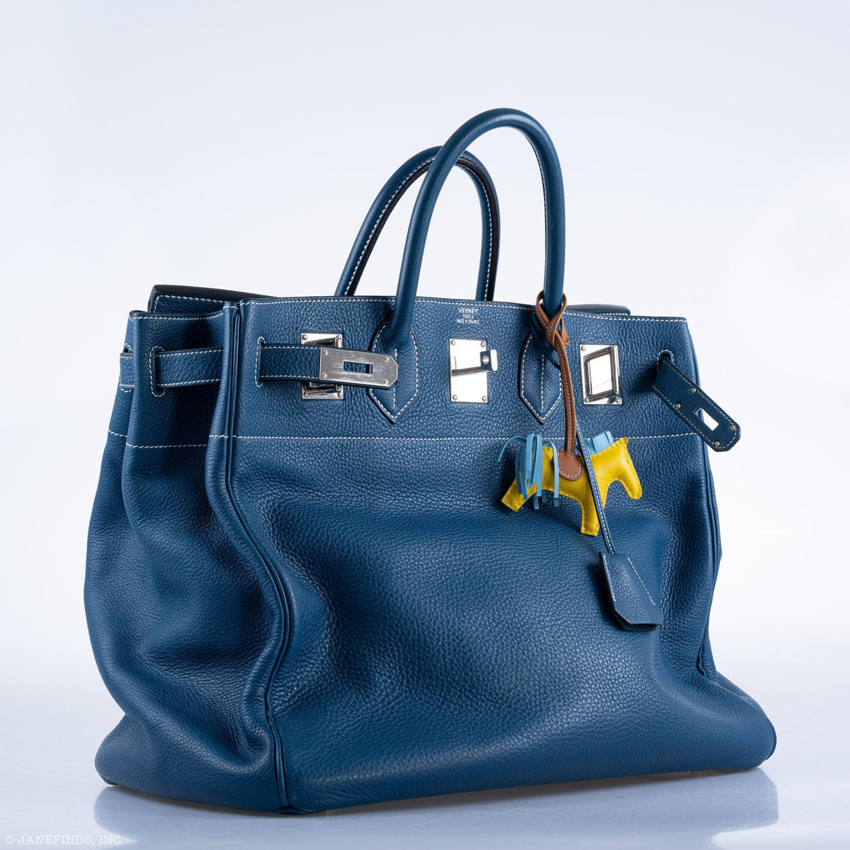 Hermes Birkin 40 HAC Blue Thalassa Togo & White Stitching Palladium Hardware Hermes