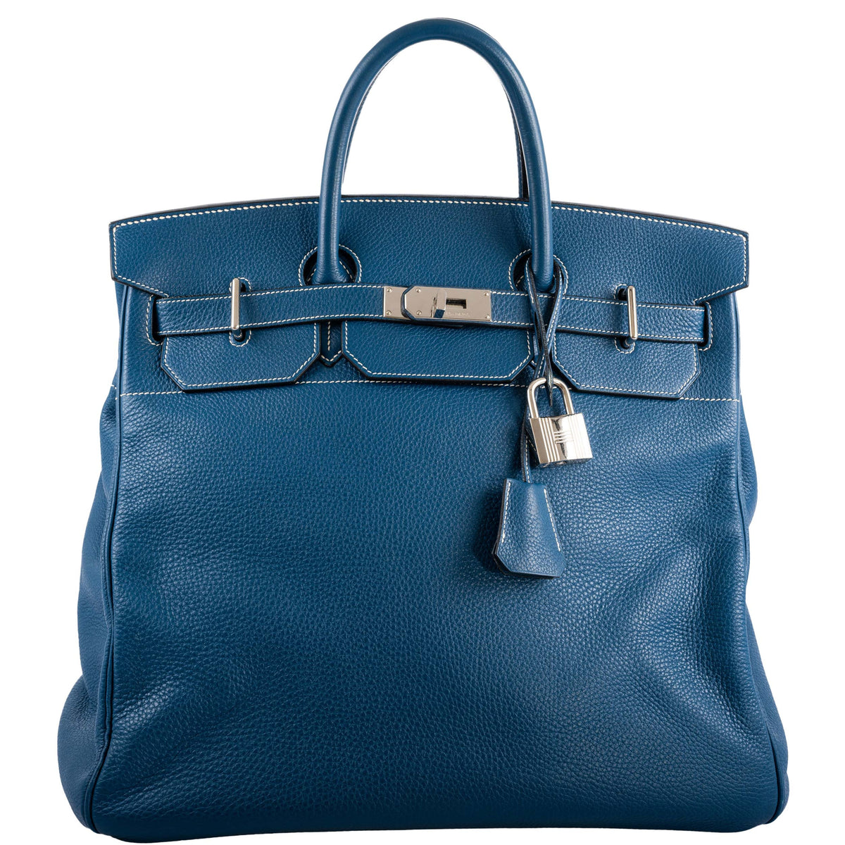 Hermes Birkin 40 HAC Blue Thalassa Togo & White Stitching Palladium Hardware Hermes
