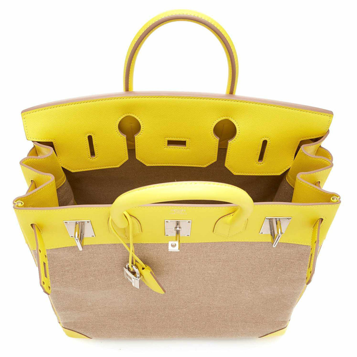Hermes Birkin 40 HAC Lime & Ficelle Evercolor Toile De Camp Palladium Hardware Hermes