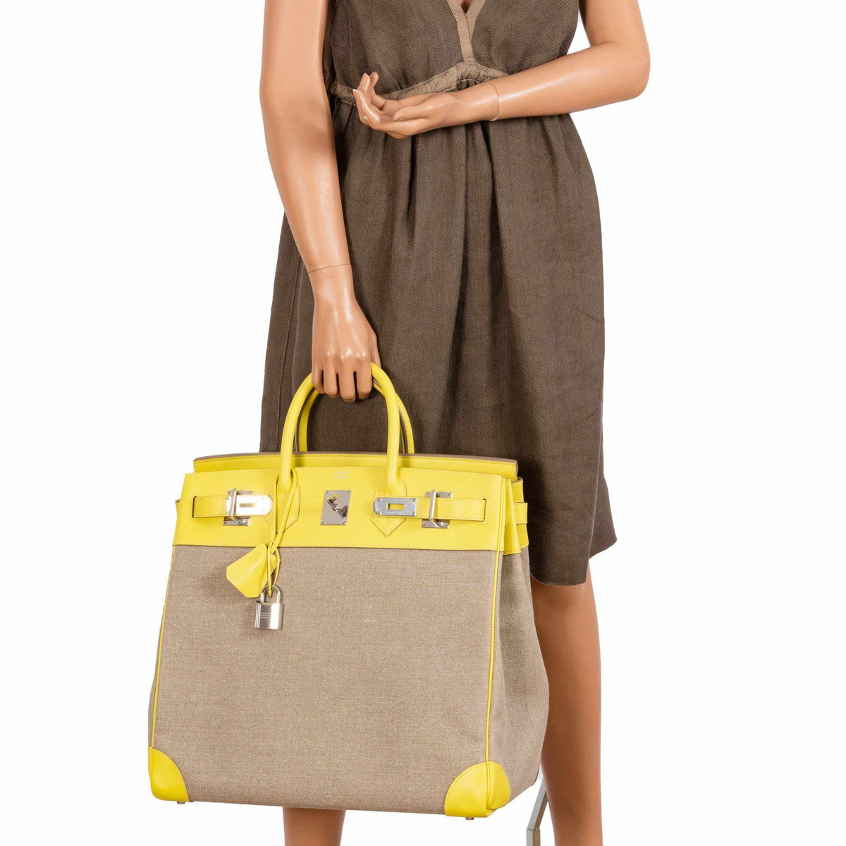 Hermes Birkin 40 HAC Lime & Ficelle Evercolor Toile De Camp Palladium Hardware Hermes