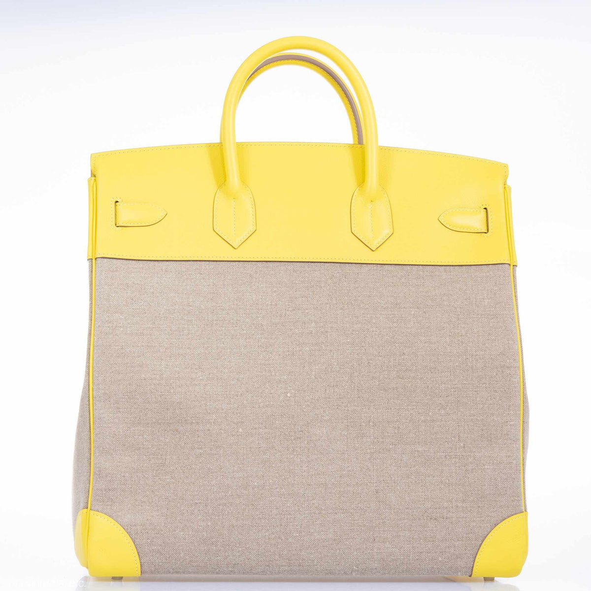 Hermes Birkin 40 HAC Lime & Ficelle Evercolor Toile De Camp Palladium Hardware Hermes