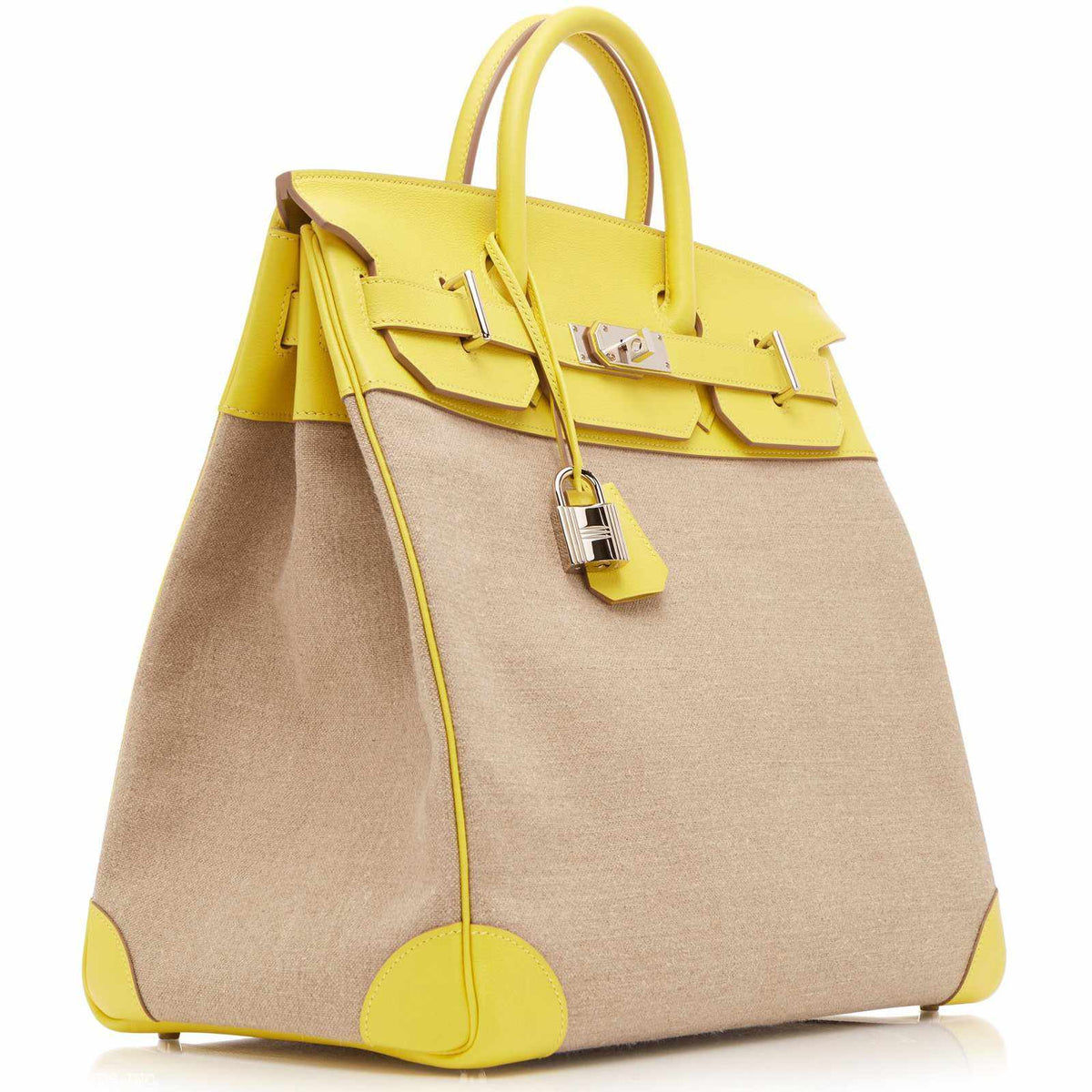 Hermes Birkin 40 HAC Lime & Ficelle Evercolor Toile De Camp Palladium Hardware Hermes