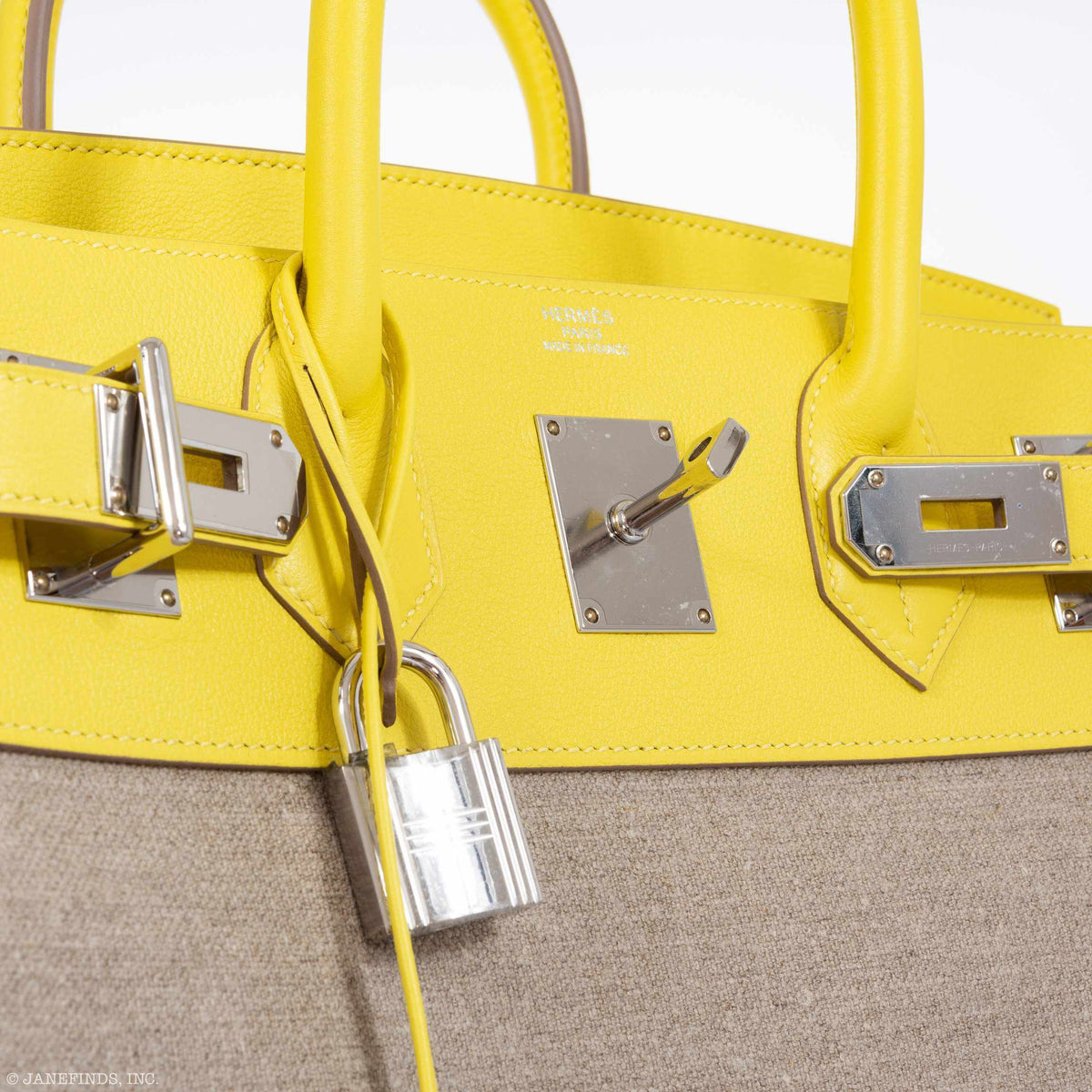Hermes Birkin 40 HAC Lime & Ficelle Evercolor Toile De Camp Palladium Hardware Hermes